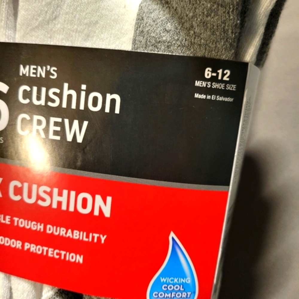 NWT Hanes Men's Cushion Crew Socks - White and Gray - Picture 3 of 6